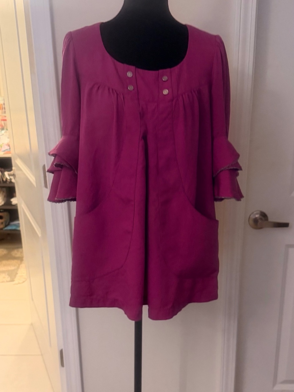 Mayle Magenta Ruffled Sleeve Tunic Top